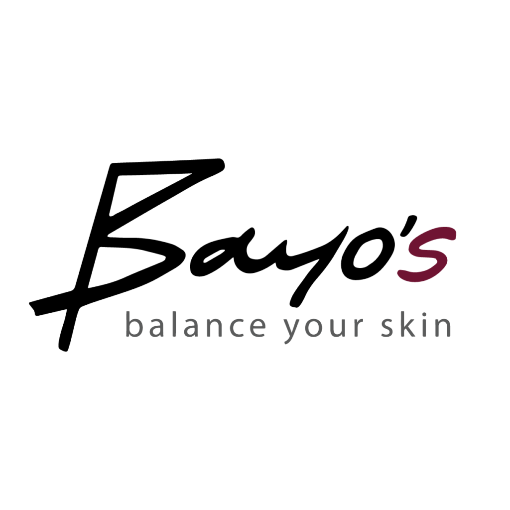 Logo mit Schriftzug "Bayo's" und Slogan "balance your skin" in Kleinbuchstaben auf weißem Hintergrund. Logo mit Schriftzug "Bayo's" und Slogan "balance your skin" in Kleinbuchstaben auf weißem Hintergrund.