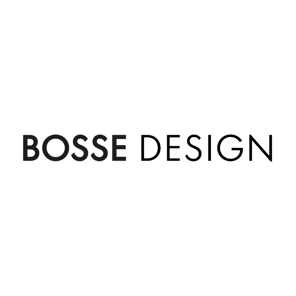 Schwarzer Schriftzug "BOSSE DESIGN" in Großbuchstaben auf hellgrauem, schlichtem Hintergrund. Schwarzer Schriftzug "BOSSE DESIGN" in Großbuchstaben auf hellgrauem, schlichtem Hintergrund.