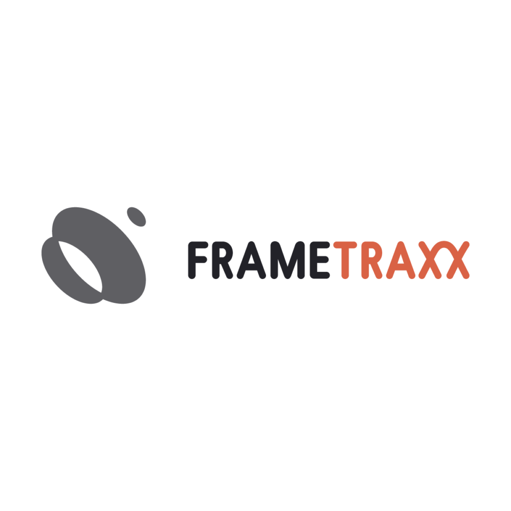 Logo: links graues abstraktes Kreissymbol, rechts "FRAMETRAXX" in Schwarz und Orange auf weißem Hintergrund. Logo: links graues abstraktes Kreissymbol, rechts "FRAMETRAXX" in Schwarz und Orange auf weißem Hintergrund.