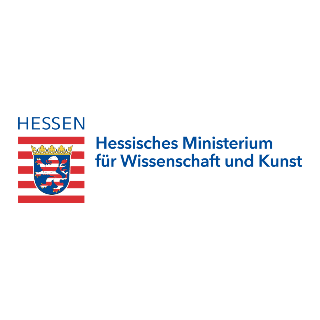 Logo des Hessischen Ministeriums für Wissenschaft und Kunst mit gekröntem rot-weiß gestreiftem Löwen. Logo des Hessischen Ministeriums für Wissenschaft und Kunst mit gekröntem rot-weiß gestreiftem Löwen.