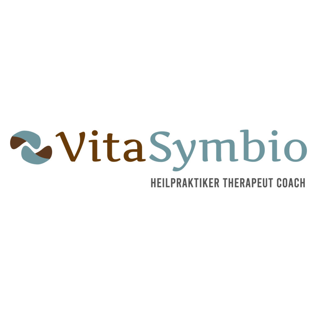 Logo mit rundem abstraktem Symbol und dem Text "VitaSymbio HEILPRAKTIKER THERAPEUT COACH" auf Weiß. Logo mit rundem abstraktem Symbol und dem Text "VitaSymbio HEILPRAKTIKER THERAPEUT COACH" auf Weiß.