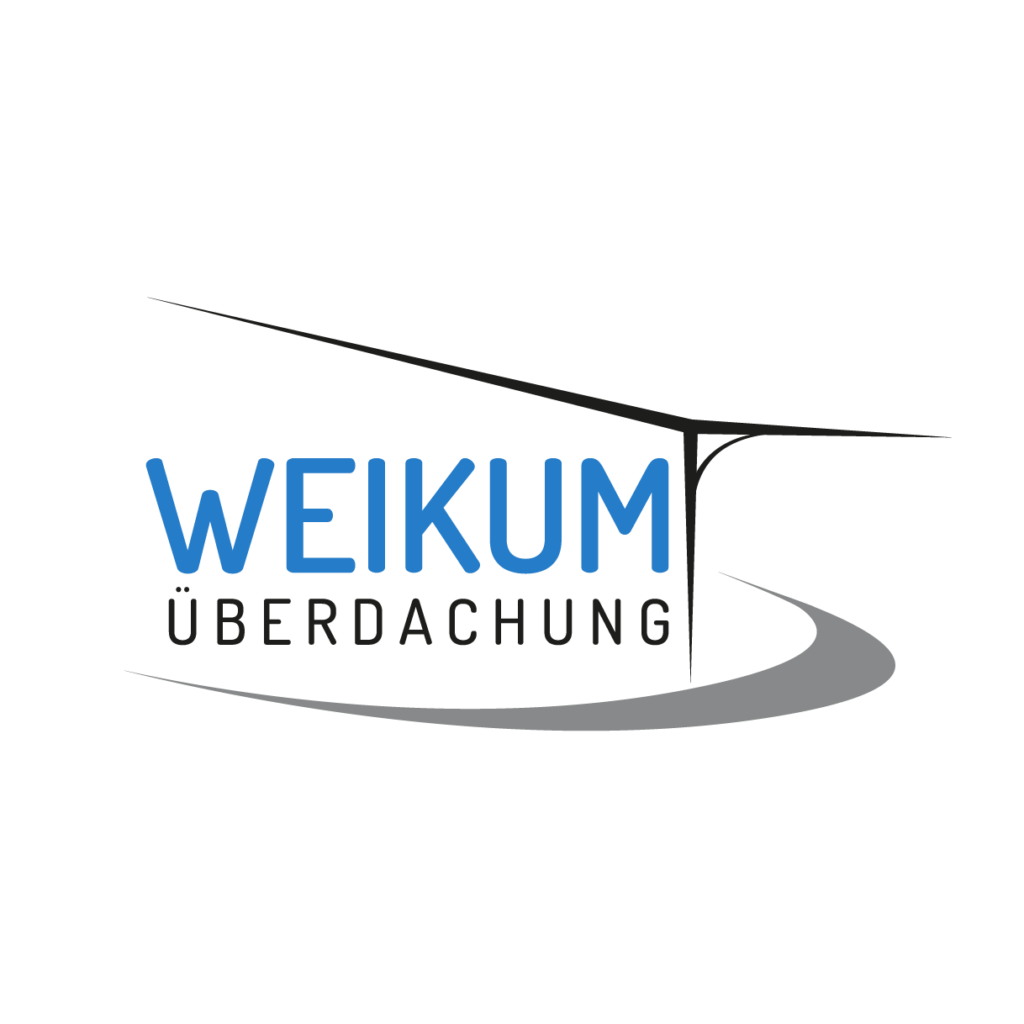 Logo mit blau-schwarzem Schriftzug "WEIKUM ÜBERDACHUNG" und stilisiertem Dach darüber. Logo mit blau-schwarzem Schriftzug "WEIKUM ÜBERDACHUNG" und stilisiertem Dach darüber.