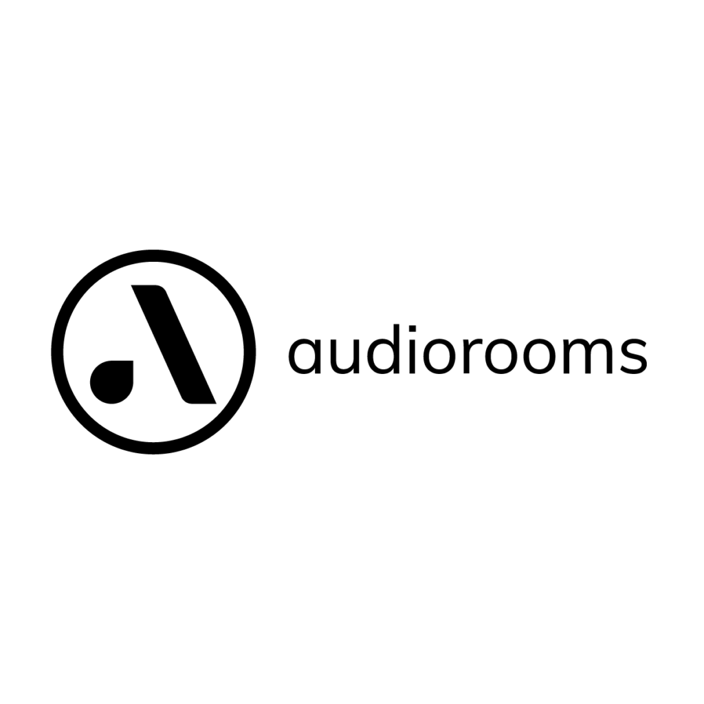 Schwarz-weißes Logo: Kreis mit stilisiertem "a" neben dem Schriftzug "audiorooms" auf hellgrauem Hintergrund. Schwarz-weißes Logo: Kreis mit stilisiertem "a" neben dem Schriftzug "audiorooms" auf hellgrauem Hintergrund.